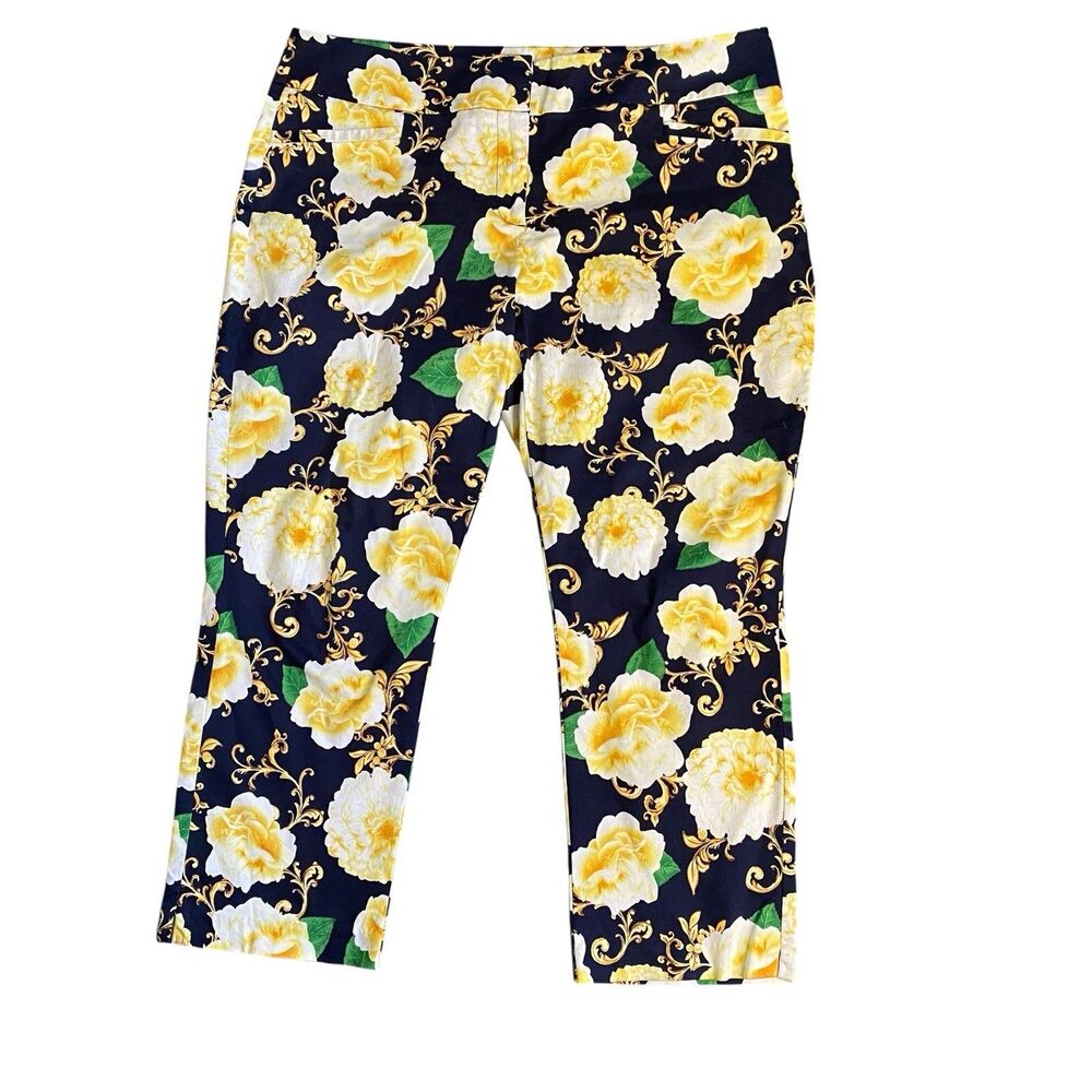 New York & Co 7th Ave Suiting Coll. Multicolor Floral Capri Pant Stretch Size 12